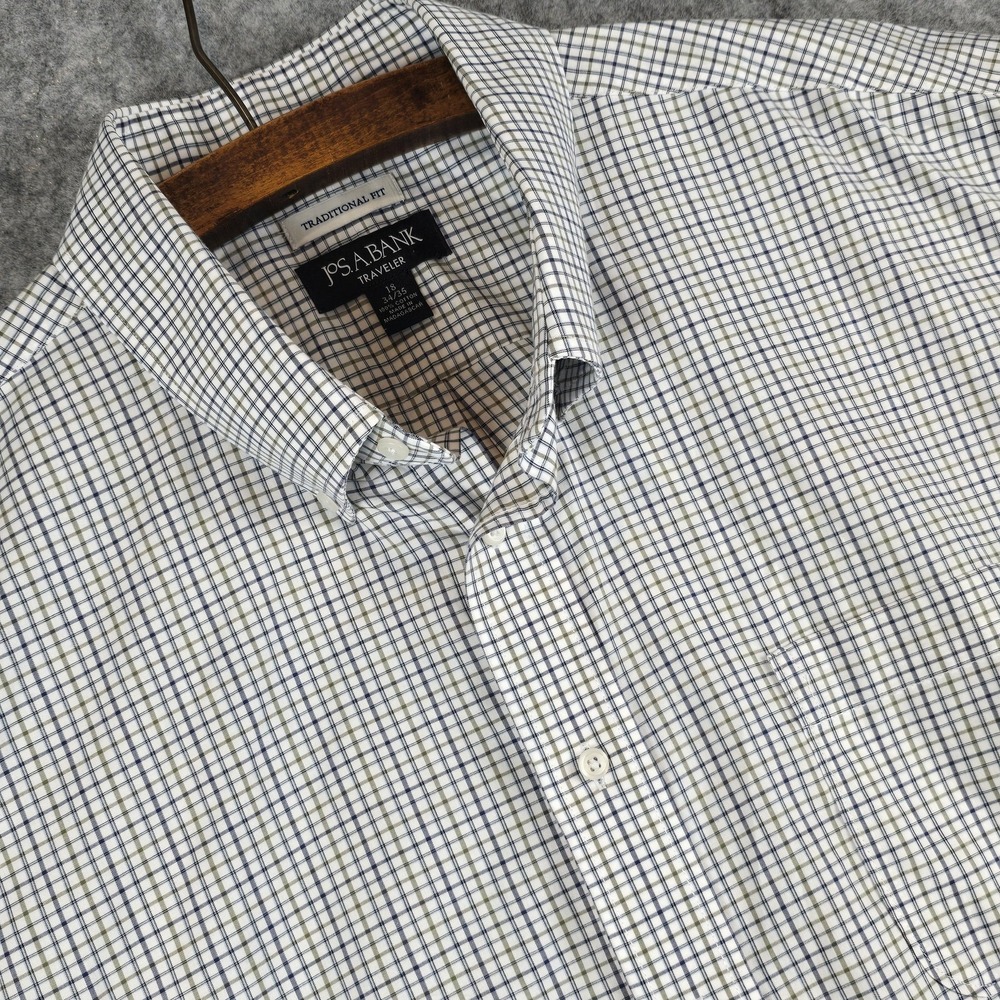 Jos A‎ Bank Traveler Shirt Men 18 34/35 Tattertall White Button Down Traditional
